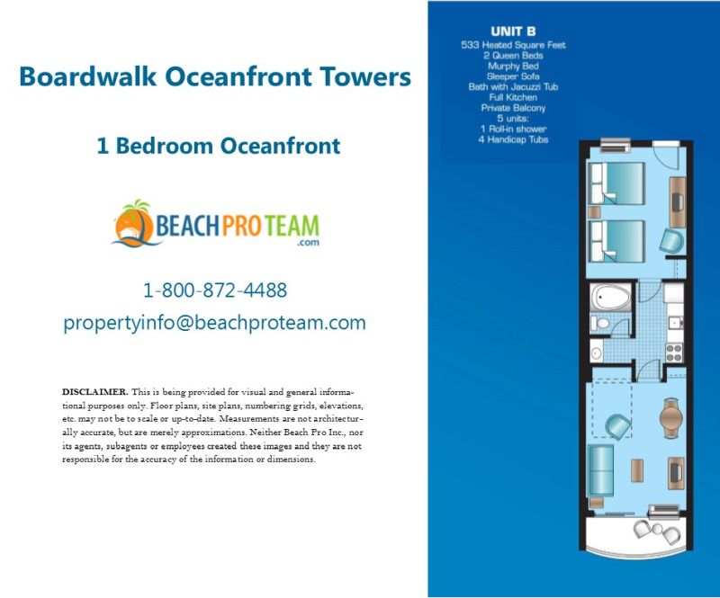 Boardwalk Oceanfront Tower Floor Plan B - 1 Bedroom Oceanfront